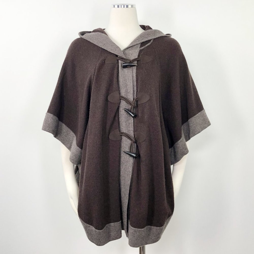 Autumn Cashmere Toogle Hooded Brown Taupe Poncho S